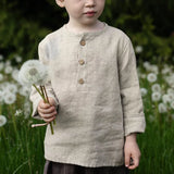  MQTIME  -  Casual Daily Cotton And Linen Children's Shirt Autumn New Retro Mori Buttons Long-Sleeved Shirts Boys And Girls Clothing