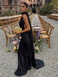 MQTIME  -  Ribbon Satin Long Party Dress Women Elegant Solid Sleeveless Female Backless Dresses 2025 Spring Summer Lady Evening Club Gowns