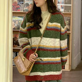 MQTIME  -  Striped Sweater Jacket Autumn New Style Loose Slimming Contrasting Long Sleeved Knitted Sweater