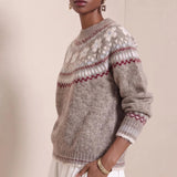 MQTIME  -  Autumn Winter Soft Warm Long Sleeved Sweater Top Fashion Christmas Sweaters Female O Neck Jacquard Loose Knitted Sweater