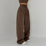 MQTIME  -  Fashion Y2K Wide Leg Long Pant For Women Elegant Elastic High Waist Double Drawstring Baggy Pant Office Lady Loose Suit Trousers
