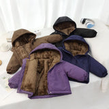 MQTIME  -   Winter Children Thickened Warm Jacket Boys Girls Fleece-lined Hooded Cotton Coat Soft Baby Sportswear Kids Outdoor School Outfit