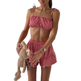  MQTIME  -  Plaid Suspender Shorts Suit