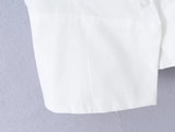 MQTIME  -  White Lapel Women's Short Top Women Single-breasted Buttons Front Placket Back Tie Up Shirt Summer Commute Simple Outfit