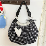  MQTIME  -  Y2K Reversible Angel Wing Polka Dot Tote Bag Baddie Girls Edgy Cute Sweet Shoulder Bag, Women Large Lightweight Canvas Handbag