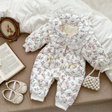 MQTIME  -  Winter 0-24M Toddler Baby Girl Warm Thick Romper Floral Printing Newborn Baby Girl Plush Jumpsuit Children Warm Thick Clothes