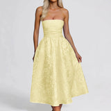 MQTIME  -  Summer Strapless Jacquard Floral Dresses Women Corset A Line Midi Cocktail Party Dress Backless Elegant Sexy Party Dresses