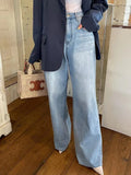 MQTIME  -  French Style High Waist Vintage Washed Flared Jeans Women's Fashion with Love Print Retro Loose Wide Leg Denim Pants Casual