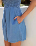 MQTIME  -  Summer New Women Fashion Rompers Strapless Lace-up High Waist Jumpsuits A-line Casual Playsuits Cotton Short Outfits