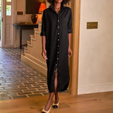 MQTIME  -  Vintage Female Single Breasted Denim Dress Women Button Collar Long Sleeve Shirt Dress Spring Casual Loose Office Long Dress