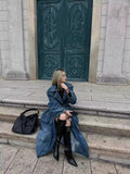 MQTIME  -  Autumn Women Long Denim Windbreaker Trench Women's Retro Denim Coat Double Breasted Wide Leg Loose Casual Long Trench Coat