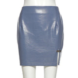 MQTIME  -  Faux Leather PU Split Skirt Women Fall Winter Blue High Waist Slim Casual Sexy Mini Skirts Streetwear