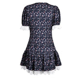 MQTIME  -  Summer Vintage Lace Print Dress Sexy High Waist Mini A Line Dresses For Woman Elegant Street Chic Puff Sleeve Holiday Dress