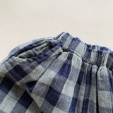 MQTIME  -  Children's Retro Blue Plaid Trousers Spring Autumn New Korean Boys And Girls Double-Layer Cotton Casual Harem Pants WTP121