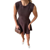 MQTIME  -  Summer High-End Round Neck Sleeveless Knit Jumpsuit With Polka Dot A-Line Skirt, Thin Design And Waist Cinching For Women