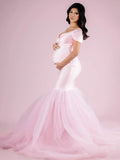 MQTIME  -  Pink Maternity Dress for Photography Simple Mermaid Pregnant Women Robe de Soriee Tulle Photo Props Dressing Wear
