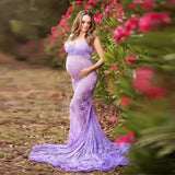 MQTIME  -  Lace Maternity Dress Sexy Photo Shoots Long Fancy Pregnancy Dress Shoulderless Maxi Gown For Pregnant Women Photography Props