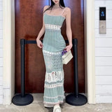 MQTIME  -  Hollow Knitted Suspender Skirt Summer Vacation Style Slim Temperament Spice Girl Hip Wrap Long Skirt