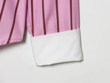 MQTIME  -  Vintage Pink Striped Women Casual Single Breasted Shirts Loose Turn-down Collar Shirt Fashion Spring Female Shirts