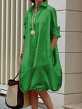 MQTIME  -  Female Fashion Black White Color Lapel Shirts Dress New Spring Summer Long Sleeves Loose Casual Daily Midi Dresses