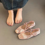 MQTIME  -  Summer New Square Head Bow Elegant Single Shoes Women Breathable Increase Mesh Mary Jane Shoes