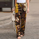 MQTIME  -  Women S Printed Cotton Linen Casual Pants Elastic Waist Comfortable Loose Fit Long Trousers Ready To Ship Stock Available