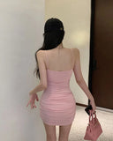 MQTIME  -  Summer Tight Sexy Show Body Sling Dress Women's Inner Wear with Chest Cushion Wrap Hip Fold Short Skirt