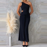 MQTIME  -  Spring Sexy One-shoulder Sleeveless Long Dress Women Elegant Solid Slim Tie-up Evening Dress Summer Backless Hollow Office Dress