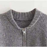 MQTIME  -  Knit Women Cardigan Casual Full Sleeve Zipper O Neck Pleated Solid Lady Sweater Top 2025 Autumn Fashion Female Knitwear