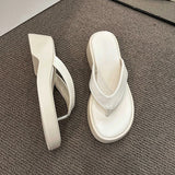 MQTIME  -  Women's Thi Heel Sandals Summer Korean Sle Beach Slippers Anti-Slip Holiday Crossbody Flat Bot PU Leather