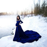  MQTIME  -  Pleuche Long Maternity Photography Props Pregnancy Dress Sexy Shoulderless Maxi Gown Clothes For Pregnant Women Photo Shoot
