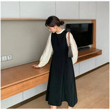 Mqtime Maternity Stitching Fake Two-piece Clothes French Temperament Pregnancy Palace Sleeve Long-sleeved Dress 2024 Spring Autumn New