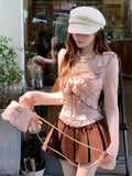  MQTIME  -  Autumn New French Style Sweet 3-Piece Set Sexy Cami + Long Sleeve Cardigan + Polka Dot Skirt Women Elegant Fashion Outfits