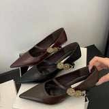MQTIME  -  Spring Pointed Toe Mary Jane Women Pumps Shallow Belt Shoes Buckle Thin Mid Heels Fashion Ladies 2025 New Arrivals Dress Pumps