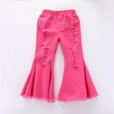 MQTIME  -  Fashion Baby Girl Princess Flares Jeans Pant Hot Pink Cotton Infant Toddler Child Denim Trousers Casual  Baby Clothes 1-10Y