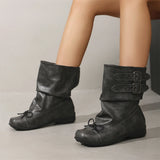 MQTIME  -  Vintage y2k Slouch Mid Calf Boots Women Shoes Retro Low Heel Comfortable Walking Casual Boots Wide Legs Fitting