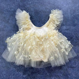 MQTIME  -  Flower Romper Mesh Dress With Headband Newborn Baby Girl Bodysuits Princess Sweet Short Puff Sleeve
