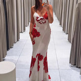 MQTIME  -  Sexy V Neck Stereoscopic Chest Floral Sling Dress Women Party Slim Polka Dots Bodycon Dress Sleeveless Summer Beach Long Dresses