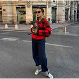 MQTIME  -  Striped Knit Pullover Women Polo Collar Half Single Breasted Long Sleeves Sweater Female Winter Chic Fashion Knitwears