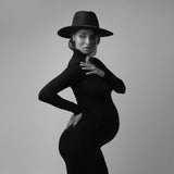 MQTIME  -  Maternity DressesStylish Maternity Dress for Baby Shower Elegant High Neck Long Sleeve Dress for Pregnancy Photoshoots