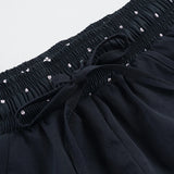  MQTIME  -  Women's Casual Summer Shorts with Polka Dot Elastic Waist With Floral Embroidery Drawstring Tie Side Pockets Loose  Mini Bottoms