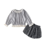 MQTIME  -  Children's Two-Piece Set Baby Toddler Girl Elastic Fluffy Tutu Skirts Kid Lace Spring Doll Collar Pullover Tops Shirt Blouse