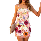 MQTIME  -  Women 3D Flower Embroidery Mini Dress Lady Vintage Spaghetti Strap Sleeveless Summer Dress Y2k Backless Party Club Dress