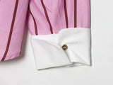 MQTIME  -  Vintage Pink Striped Women Casual Single Breasted Shirts Loose Turn-down Collar Shirt Fashion Spring Female Shirts