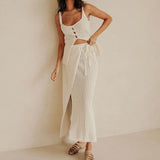 MQTIME  -  Spring and Summer Casual Beach Style Sling Split Design Strap Long Dress Two Piece Set