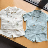MQTIME  -  Summer New Children Short Sleeve Clothes Set Boys Girls Cartoon Embroidery Shirts + Shorts 2pcs Suit Kids Casual Outfits