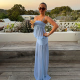 MQTIME  -  Sexy Spaghetti Strap Solid Color Sleeveless Mesh Patchwork Dress Women Slim See-Through Party Beach Holiday Long Dress