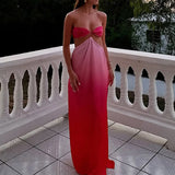 MQTIME  -  Luxury Hollow Waist Tube Top Dress Summer New Sleeveless Gradient Off Shoulder Evening Dress Elegant Lady Backless Banquet Gown