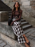 MQTIME  -  Women Casual Cotton Loose Plaid Trousers Fashion Thin Linen Wide Leg Straight High Waist Pants Daily Commute Street Pant