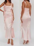 MQTIME  -  Elegant Sleeveless Maxi Dress with Flattering Ruched Detail and Chic V-Neckline for Women s Evening Party Wear